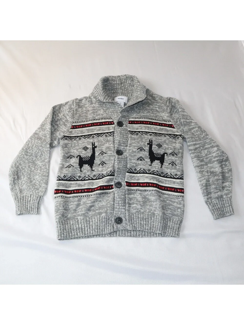 Old Navy Boys Cardigan Sweater Llama Pattern 5T Gray